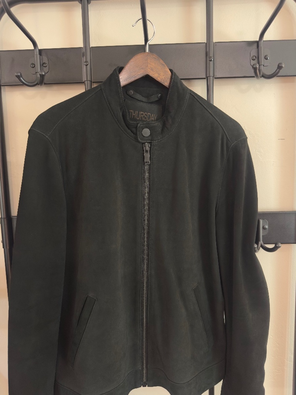 Thursday Boots Black Suede Racer Jacket Men’s Medium Lambskin Leather Cafe Racer